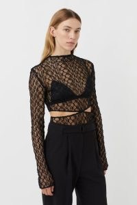 CAMILLA AND MARC Eros Lace Long Sleeve Bodysuit in Black – sheer cut out bodysuits – waist cutouts