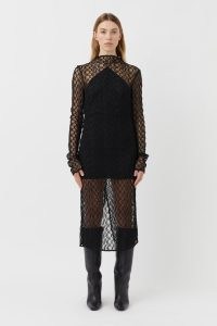 CAMILLA AND MARC Eros Long Sleeve Lace Midi Dress in Black – semi sheer long sleeve high neck occasion dresses – women’s luxury evening clothes