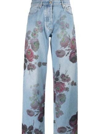 Eytys floral-printed denim trousers in blue/multicolour – rose print jeans – women’s denim fashion - flipped