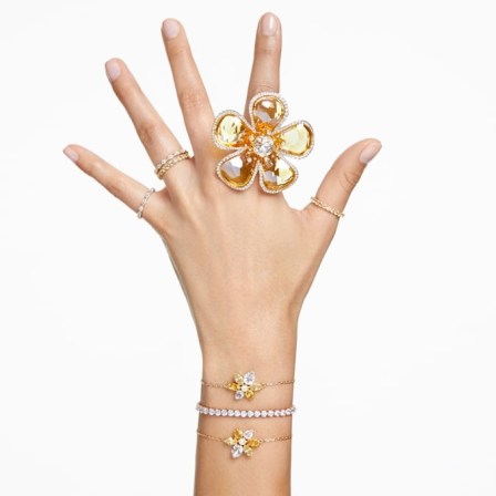 SWAROVSKI Florere cocktail ring Flower, Yellow, Gold-tone plated – floral statement rings with crystal – occasion jewellery