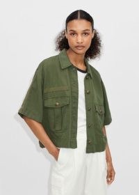 ME and EM Fluid Military Summer Shacket Fresh Khaki ~ women’s dark green pocket detail shackets ~ womens utility shirt jackets ~ casual utilitarian clothing