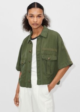 ME and EM Fluid Military Summer Shacket Fresh Khaki ~ women’s dark green pocket detail shackets ~ womens utility shirt jackets ~ casual utilitarian clothing - flipped