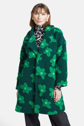 gorman Freshly Cut Coat in Green / textured floral coats - flipped