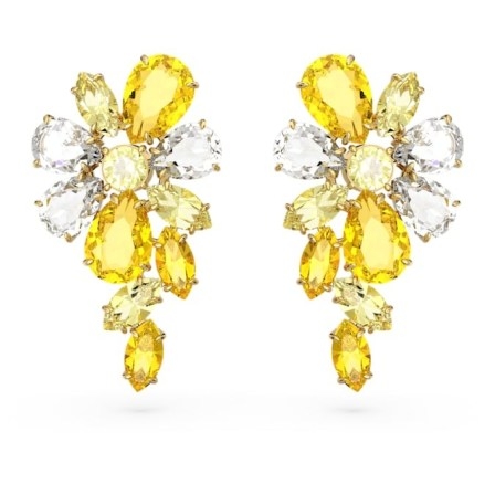 SWAROVSKI Gema drop earrings Mixed cuts, Flower, Yellow, Gold-tone plated – floral drops with crystals – occasion jewellery - flipped