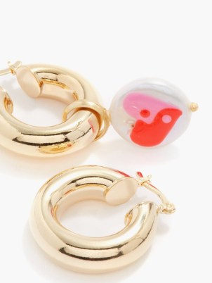 JOOLZ BY MARTHA CALVO Heart Yin Yang mismatched gold-plated earrings – hoops with charm – women’s asymmetric jewellery - flipped