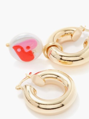 JOOLZ BY MARTHA CALVO Heart Yin Yang mismatched gold-plated earrings – hoops with charm – women’s asymmetric jewellery