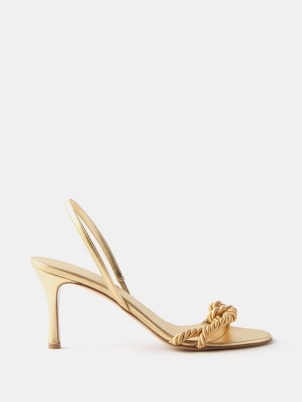LE MONDE BERYL Rope 80 leather sandals in gold ~ metallic barely there slingback sandal ~ luxe slingbacks ~ women’s glamorous evening occasion shoes ~ luxury party heels - flipped