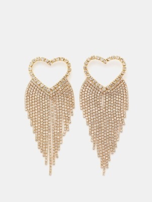 CRYSTAL HAZE Sweetheart crystal 18kt gold-plated earrings – fringed hearts – oversized boho jewellery – festival accessories - flipped