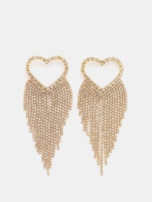 CRYSTAL HAZE Sweetheart crystal 18kt gold-plated earrings – fringed hearts – oversized boho jewellery – festival accessories