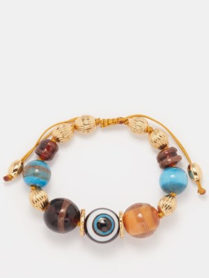 TOHUM Tohum glass & 24kt gold-plated charm bracelet – beaded summer bracelets – evil eye themed jewellery – women’s bead embellished jewelry