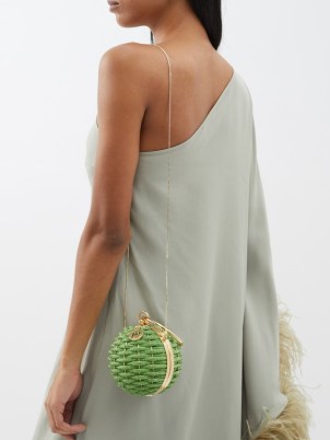 ROSANTICA Alice Armadillo crystal-embellished handbag in green / luxury woven orb shaped crossbody / luxe occasion bags / small ball silhouette evening event handbags
