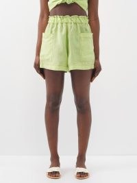 CASA RAKI Green Emilia elasticated-waist organic-linen shorts – women’s lime coloured summer short