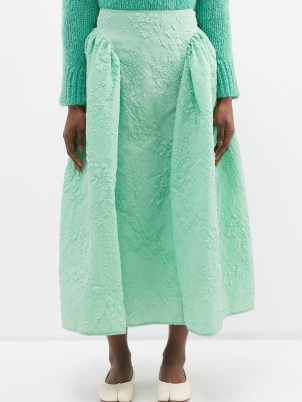 CECILIE BAHNSEN Fabiola dahlia-matelassé skirt – green voluminous skirts – women’s clothes with volume - flipped