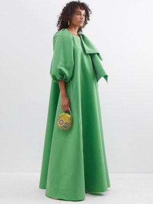 BERNADETTE Green Victoria bow-tie puff-sleeve taffeta gown – women’s voluminous gowns – maxi occasion dresses - flipped
