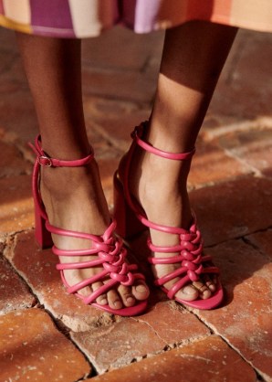 Sezane HIGH DÉBORAH SANDALS Pink ~ strappy block heel shoes ~ buckle ankle strap - flipped