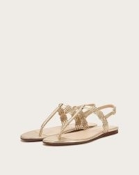 VERONICA BEARD SOLA BRAIDED-LEATHER FLAT SANDAL GOLD | strappy thonged flats | metallic sandals | luxe summer vacation shoes | laid-back luxury holiday footwear