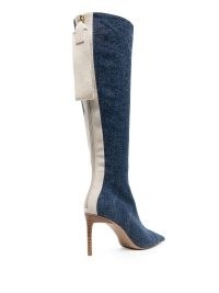 Jacquemus Les Bottes Cordao denim boots in blue/cream white ~ colour block stiletto heel boot ~ colourblock footwear ~ pointed toe ~ back zip fastening
