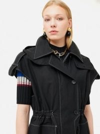 JIGSAW Collagerie Sleeveless Parka in Black ~ women’s cap sleeve cinched waist coats ~ womens contemporary parkas ~ modern hooded trench