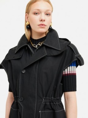 JIGSAW Collagerie Sleeveless Parka in Black ~ women’s cap sleeve cinched waist coats ~ womens contemporary parkas ~ modern hooded trench - flipped