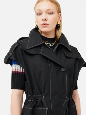 JIGSAW Collagerie Sleeveless Parka in Black ~ women’s cap sleeve cinched waist coats ~ womens contemporary parkas ~ modern hooded trench