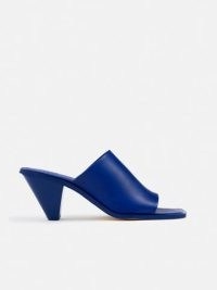 JIGSAW Babel Leather Mule Blue – square toe mules with cone shaped heel