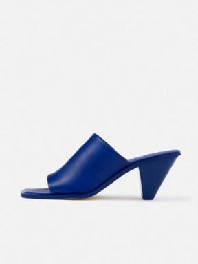 JIGSAW Babel Leather Mule Blue – square toe mules with cone shaped heel - flipped