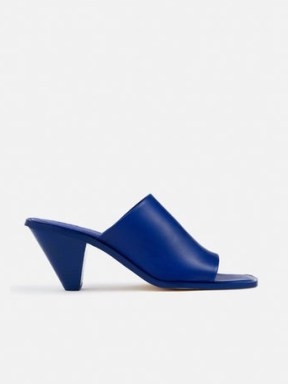 JIGSAW Babel Leather Mule Blue – square toe mules with cone shaped heel