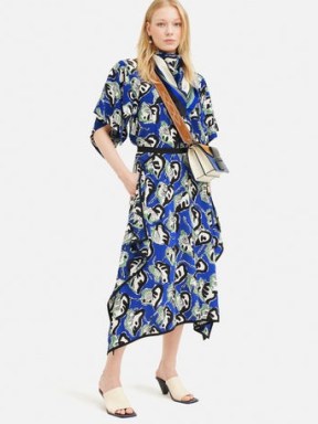 JIGSAW Collagerie Fig Leaf Skirt in Blue ~ asymmetric drape detail skirts ~ women’s asymmetrical hemline clothing ~ womens luxury spring fashion - flipped