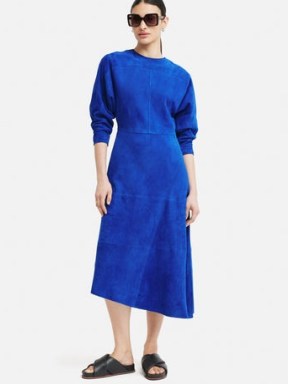 JIGSAW Suede Asymmetric Dress in Blue ~ women’s luxury dresses ~ asymmetrical hemline clothing ~ luxe fashion - flipped