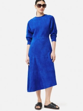 JIGSAW Suede Asymmetric Dress in Blue ~ women’s luxury dresses ~ asymmetrical hemline clothing ~ luxe fashion