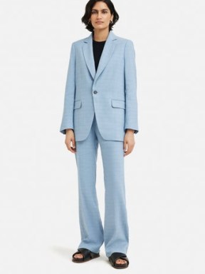 JIGSAW Knox Italian Linen Checked Blazer Blue / women’s single breasted check print blazers / womens longline summer jackets - flipped