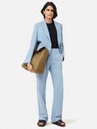 JIGSAW Mason Italian Linen Checked Trouser Blue / women’s check print suit trousers / smart summer clothing