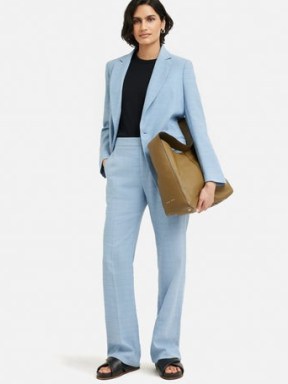 JIGSAW Mason Italian Linen Checked Trouser Blue / women’s check print suit trousers / smart summer clothing - flipped