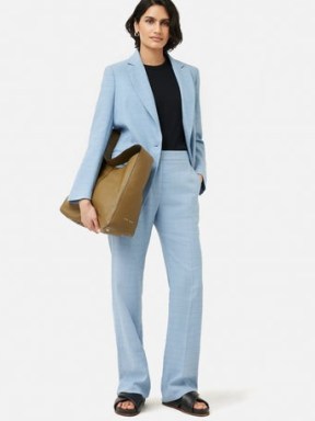 JIGSAW Mason Italian Linen Checked Trouser Blue / women’s check print suit trousers / smart summer clothing