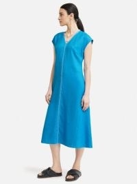 JIGSAW Bias Linen Midi Dress Blue / women’s minimalist short sleeve summer dresses