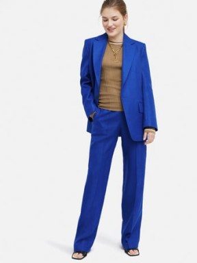 JIGSAW Irish Linen Palazzo Trouser Blue / women’s smart suit trousers - flipped