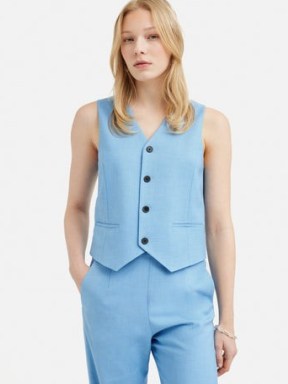 JIGSAW Hopsack Tailored Waistcoat Blue – women’s waistcoats – womens smart clothing - flipped