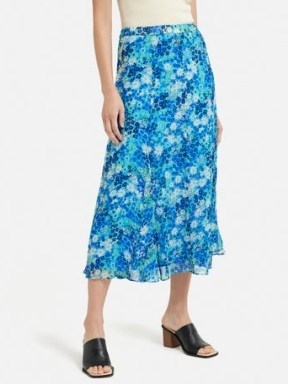 JIGSAW Rave Floral Crinkle Skirt Blue – women’s flower print midi skirts - flipped