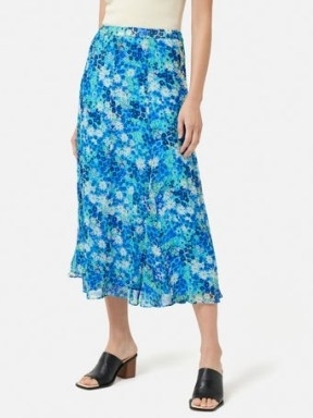 JIGSAW Rave Floral Crinkle Skirt Blue – women’s flower print midi skirts