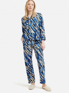 JIGSAW Abstract Zebra Pyjama Blue – women’s animal print pyjamas – womens sleepwear - flipped