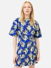 JIGSAW Collagerie T-shirt Dress Blue – women’s short sleeve leaf print mini dresses