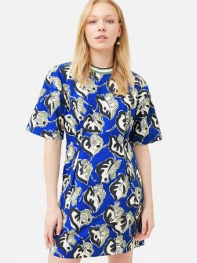 JIGSAW Collagerie T-shirt Dress Blue – women’s short sleeve leaf print mini dresses