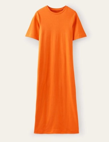 Boden Jersey Midi T-Shirt Dress in Kumquat / short sleeve slit hem tee dresses / womens vibrant cotton clothing / casual summer clothes / minimalist fashion - flipped