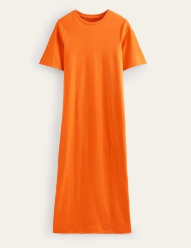 Boden Jersey Midi T-Shirt Dress in Kumquat / short sleeve slit hem tee dresses / womens vibrant cotton clothing / casual summer clothes / minimalist fashion