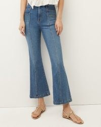 VERONICA BEARD CARSON KICK-FLARE JEAN WITH BACK SUN YOKE in Great Escape | blue ankle flared jeans | front seams | women’s cropped denim falres