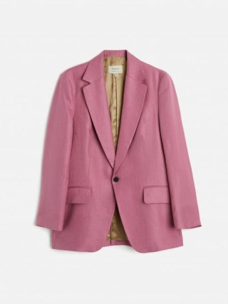 JIGSAW Irish Linen Gibson Blazer Pink / women’s single breasted blazers / womens smart jackets - flipped