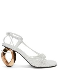 JW Anderson chain-heel leather sandals white leather – strappy sculpted cut out heels – women’s designer shoes – luxury footwear