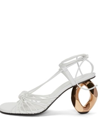 JW Anderson chain-heel leather sandals white leather – strappy sculpted cut out heels – women’s designer shoes – luxury footwear - flipped