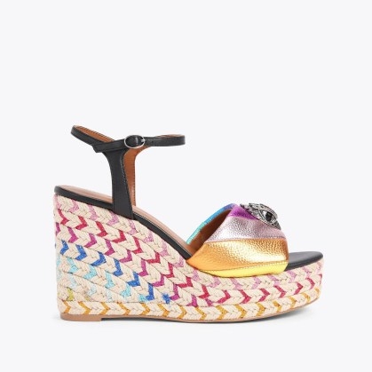 Kurt Geiger London Kensington 105 Espadrille in Black combination | multicoloured ankle strap wedges | rainbow wedged heels | women’s retro summer sandals - flipped