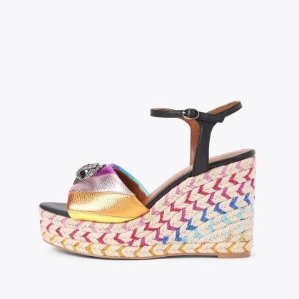 Kurt Geiger London Kensington 105 Espadrille in Black combination | multicoloured ankle strap wedges | rainbow wedged heels | women’s retro summer sandals